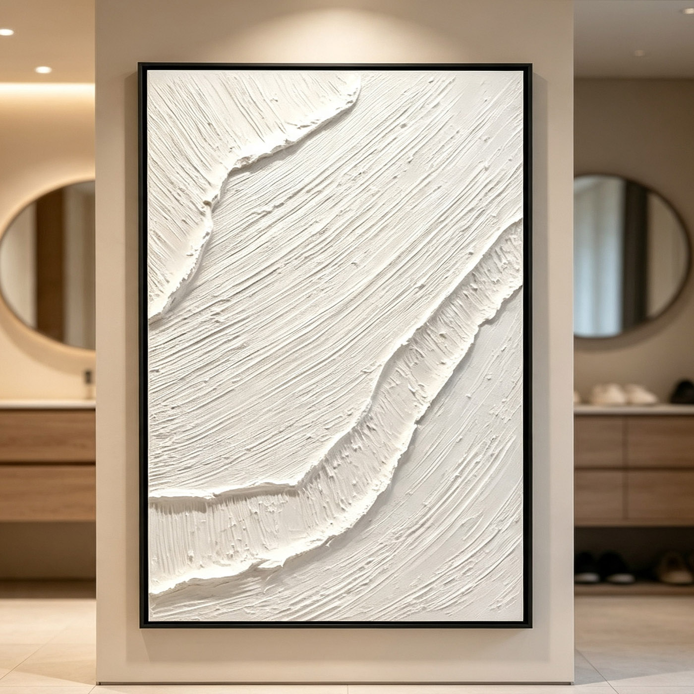 Abstract Oil Painting - Ręcznie malowany biały obraz olejny 3D