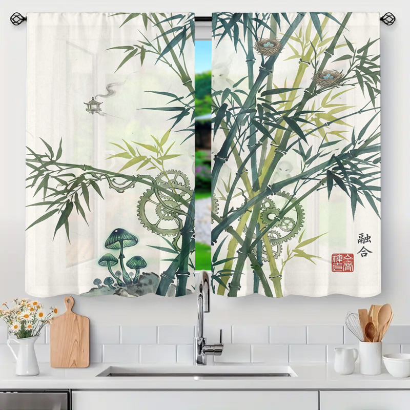 Home Decor Japandi Style - Dekoracyjne panele zasłonowe z wzorem bambusa,