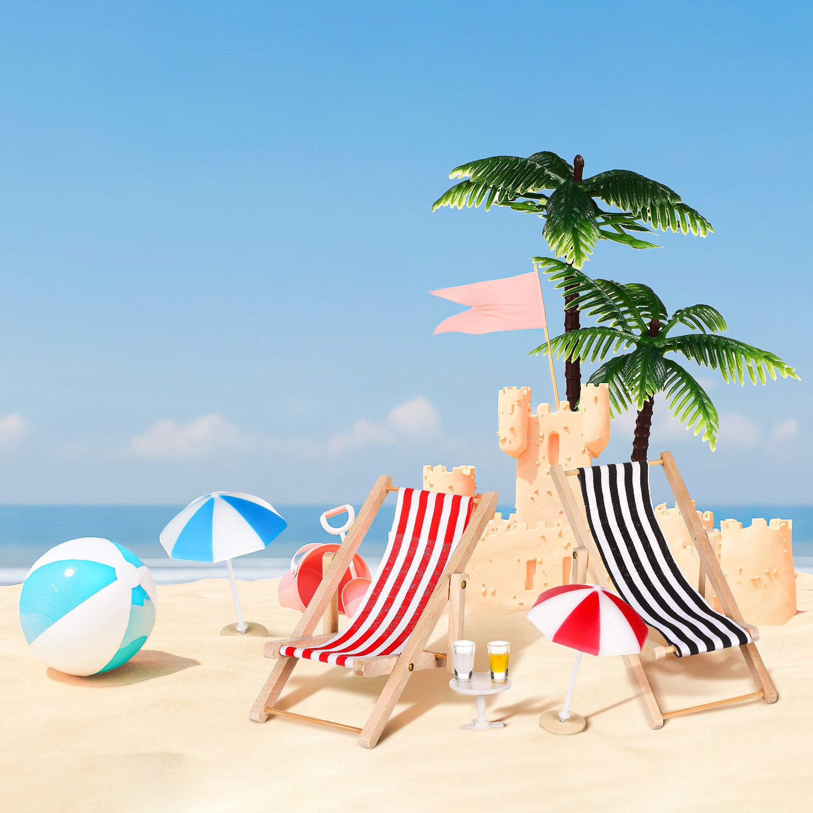 Home Decor Tree - Miniaturowy zestaw z żywicy przedstawiający plażowy