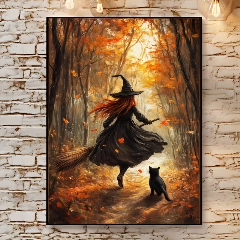 Home Decor Aesthetic - Retro Halloweenowa Jesienna Wiedźma na Miotle