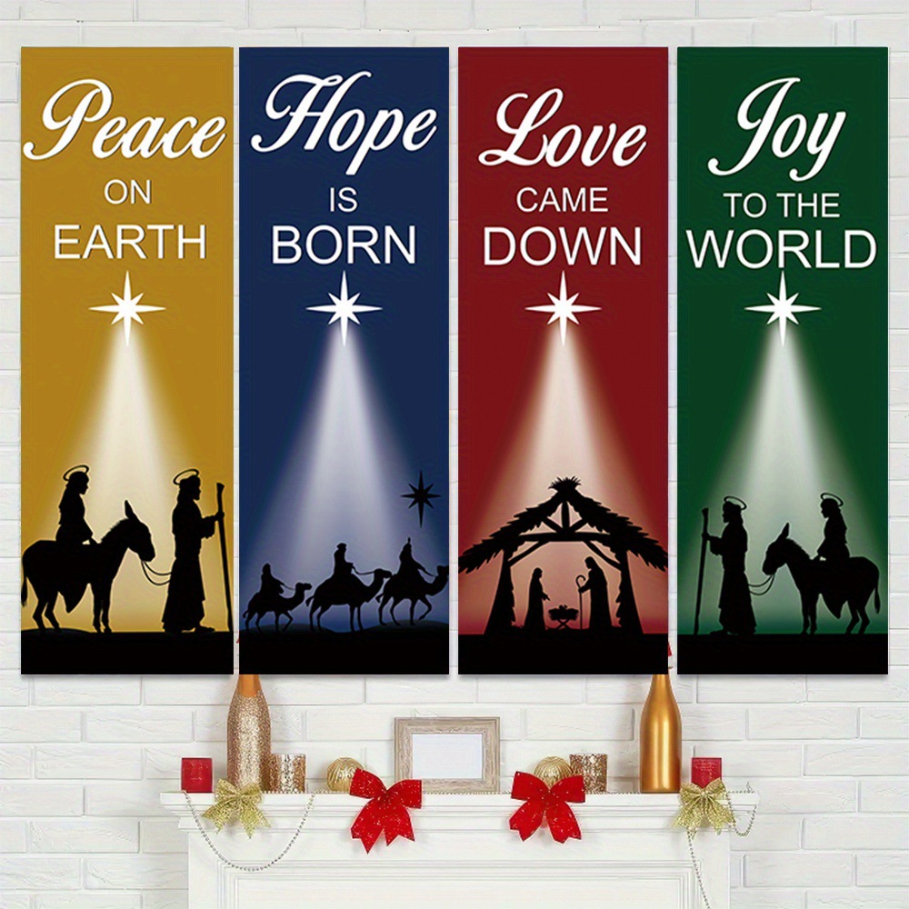 Home Decor Location - 4-częściowe banery świąteczne z motywami religijnymi,