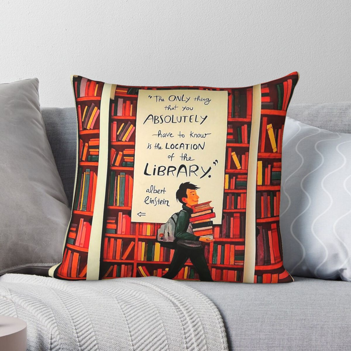 Home Decor Location - Poszewka na poduszkę z motywem Biblioteki,