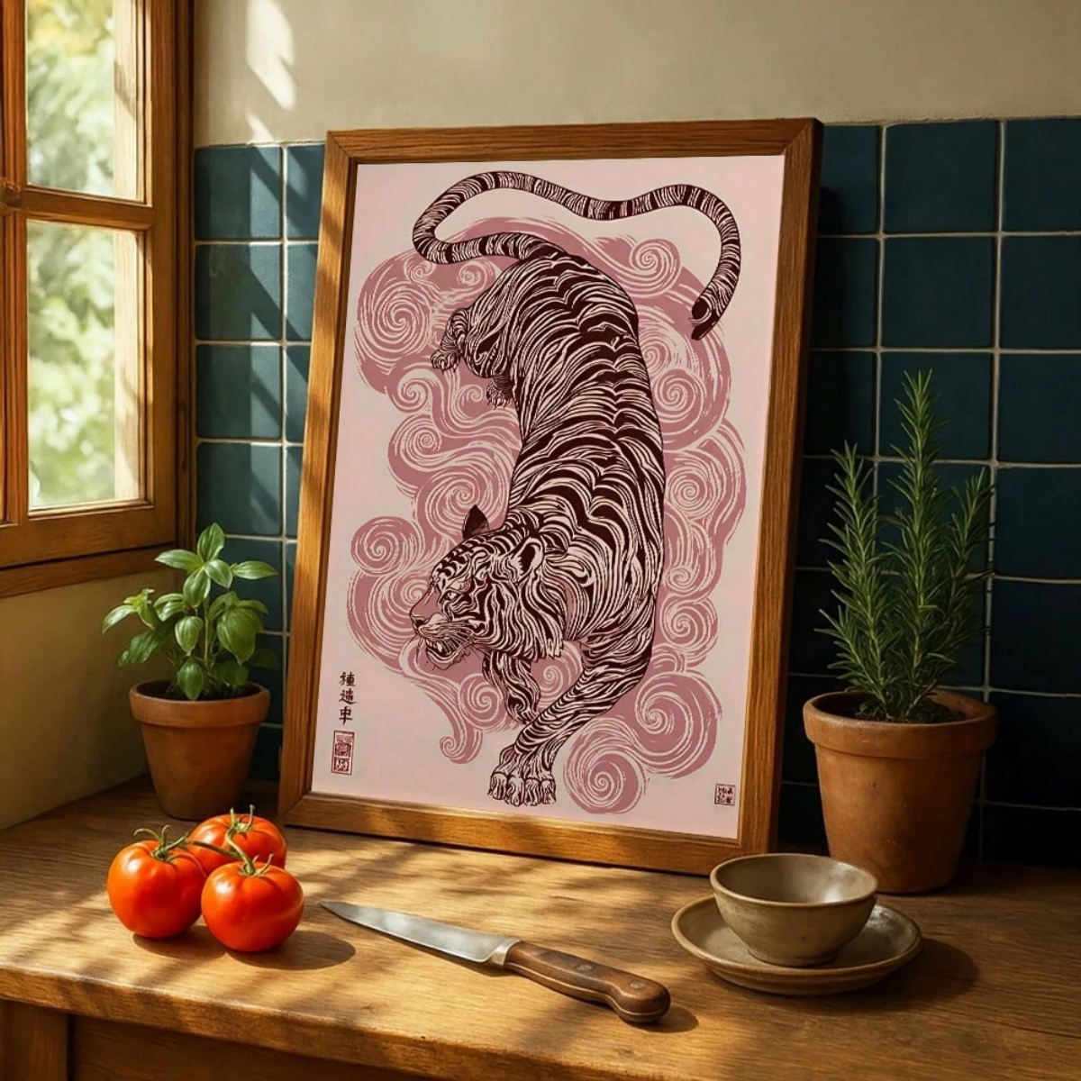 Home Decor Japandi Style - Japoński Tygrys na Płótnie – Plakat